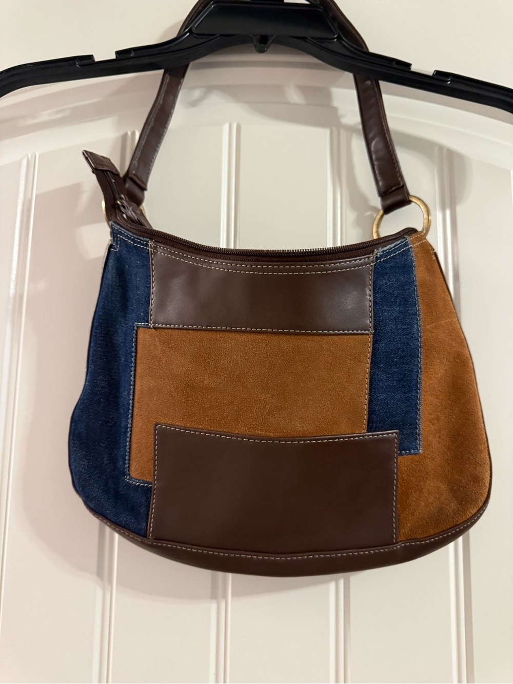 Nine West Brown, Tan & Navy Patchwork Shoulder Bag